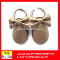 Alibaba USA top products champagne gold color boo style children shoes with bronze bow moccasins